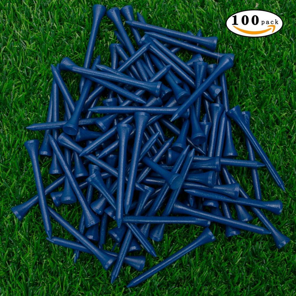 imageTHIODOON Golf Tees Professional Natural Wood Golf Tees Pack of 100 Golfing Tees Multiple Colors Size 314 inch 234 inch or 218 inch Tall Golf Tees Bulk Reduce Side Spin and FrictionBlue