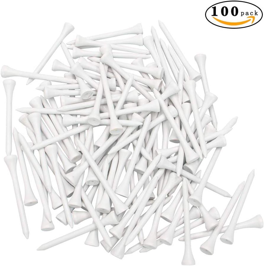 imageTHIODOON Golf Tees Professional Natural Wood Golf Tees Pack of 100 Golfing Tees Multiple Colors Size 314 inch 234 inch or 218 inch Tall Golf Tees Bulk Reduce Side Spin and FrictionWhite