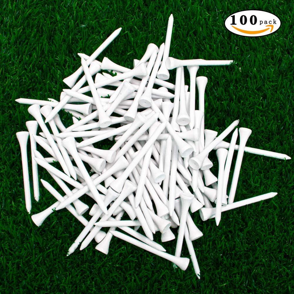 imageTHIODOON Golf Tees Professional Natural Wood Golf Tees Pack of 100 Golfing Tees Multiple Colors Size 314 inch 234 inch or 218 inch Tall Golf Tees Bulk Reduce Side Spin and FrictionWhite