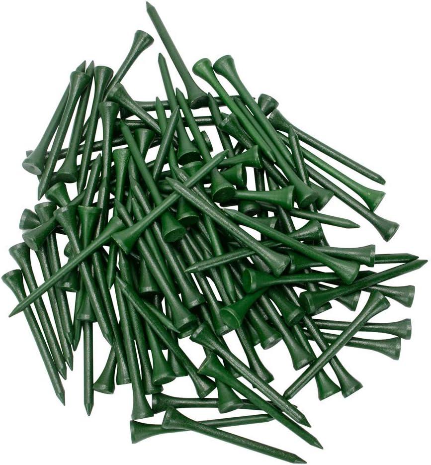 imageTHIODOON Golf Tees Professional Natural Wood Golf Tees Pack of 100 Golfing Tees Multiple Colors Size 314 inch 234 inch or 218 inch Tall Golf Tees Bulk Reduce Side Spin and FrictionGreen