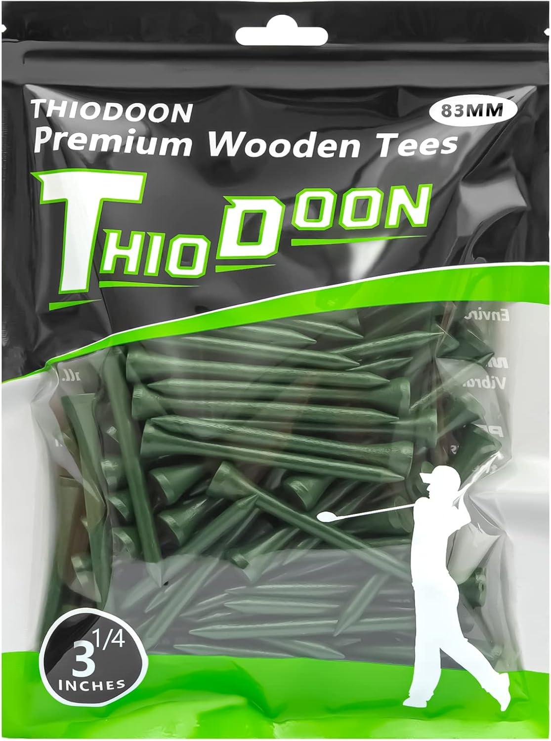 imageTHIODOON Golf Tees Professional Natural Wood Golf Tees Pack of 100 Golfing Tees Multiple Colors Size 314 inch 234 inch or 218 inch Tall Golf Tees Bulk Reduce Side Spin and FrictionGreen