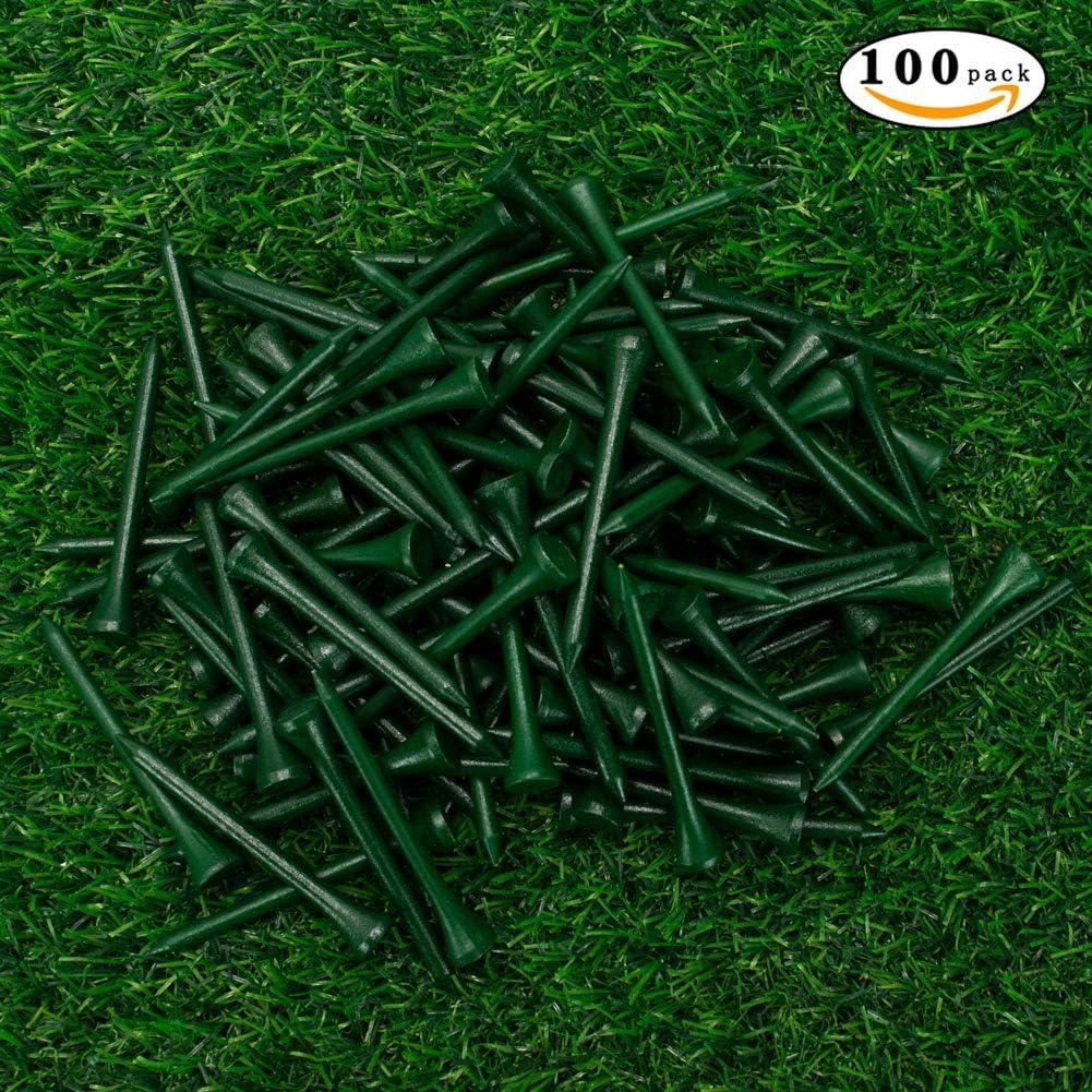 imageTHIODOON Golf Tees Professional Natural Wood Golf Tees Pack of 100 Golfing Tees Multiple Colors Size 314 inch 234 inch or 218 inch Tall Golf Tees Bulk Reduce Side Spin and FrictionGreen