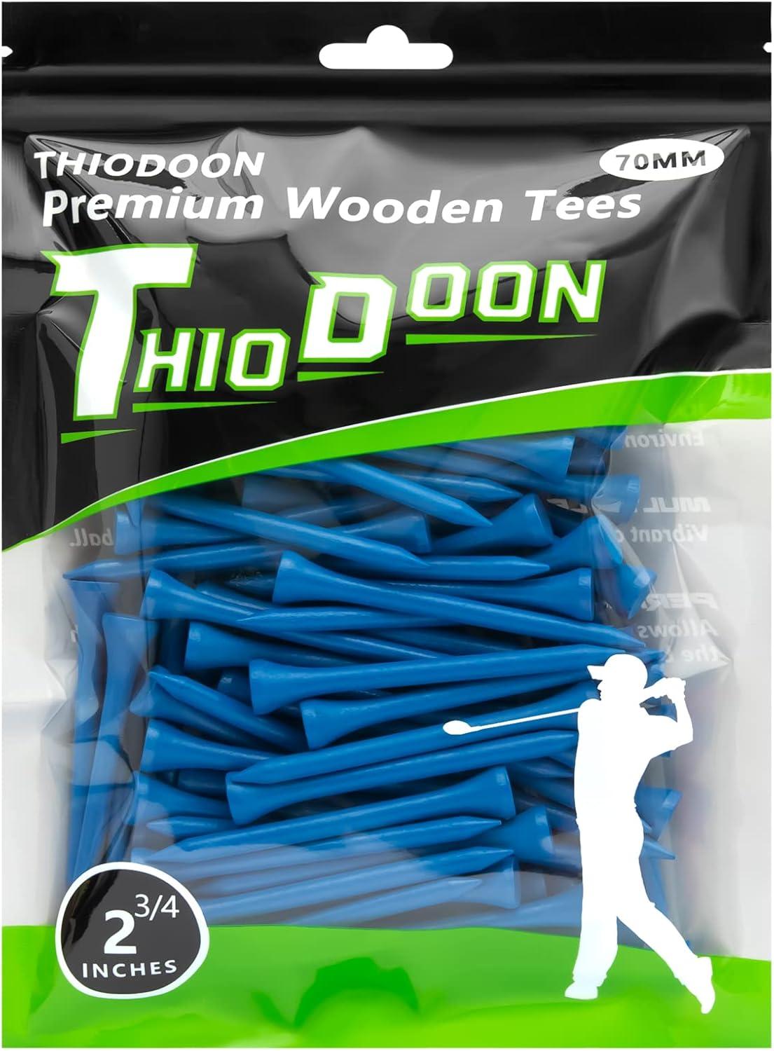 imageTHIODOON Golf Tees Professional Natural Wood Golf Tees Pack of 100 Golfing Tees Multiple Colors Size 314 inch 234 inch or 218 inch Tall Golf Tees Bulk Reduce Side Spin and FrictionBlue