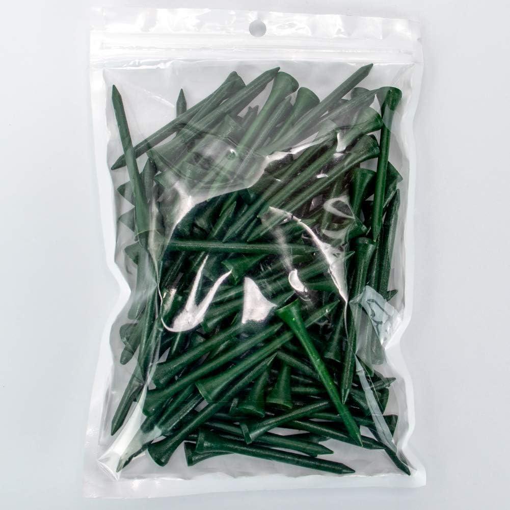 imageTHIODOON Golf Tees Professional Natural Wood Golf Tees Pack of 100 Golfing Tees Multiple Colors Size 314 inch 234 inch or 218 inch Tall Golf Tees Bulk Reduce Side Spin and FrictionGreen