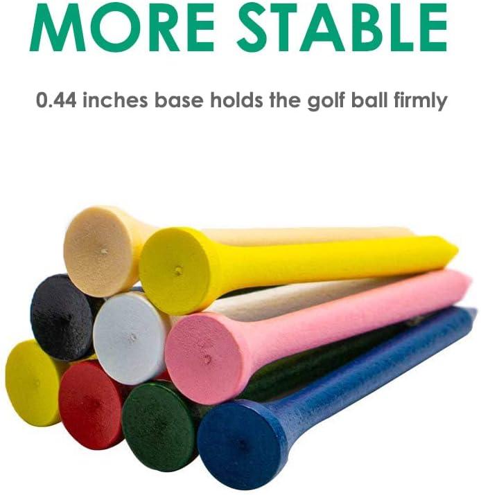 imageTHIODOON Golf Tees Professional Natural Wood Golf Tees Pack of 100 Golfing Tees Multiple Colors Size 314 inch 234 inch or 218 inch Tall Golf Tees Bulk Reduce Side Spin and FrictionGreen