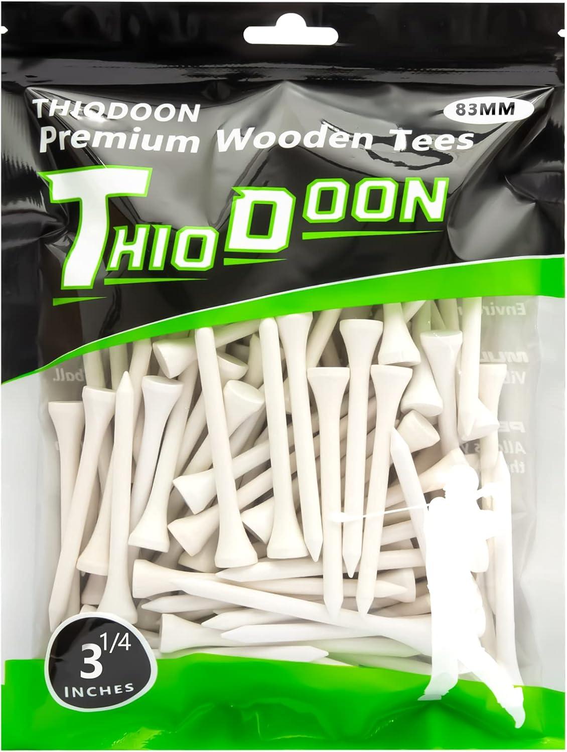 imageTHIODOON Golf Tees Professional Natural Wood Golf Tees Pack of 100 Golfing Tees Multiple Colors Size 314 inch 234 inch or 218 inch Tall Golf Tees Bulk Reduce Side Spin and FrictionWhite