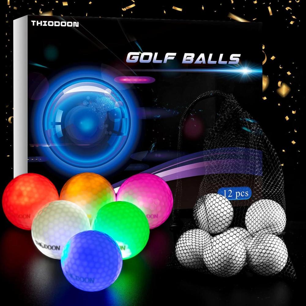 imageTHIODOON Glow in The Dark Golf Balls Light up Night Led Golf Balls Gift Sets for Men Kids WomenUpgraded 12 Pack Timer Reset