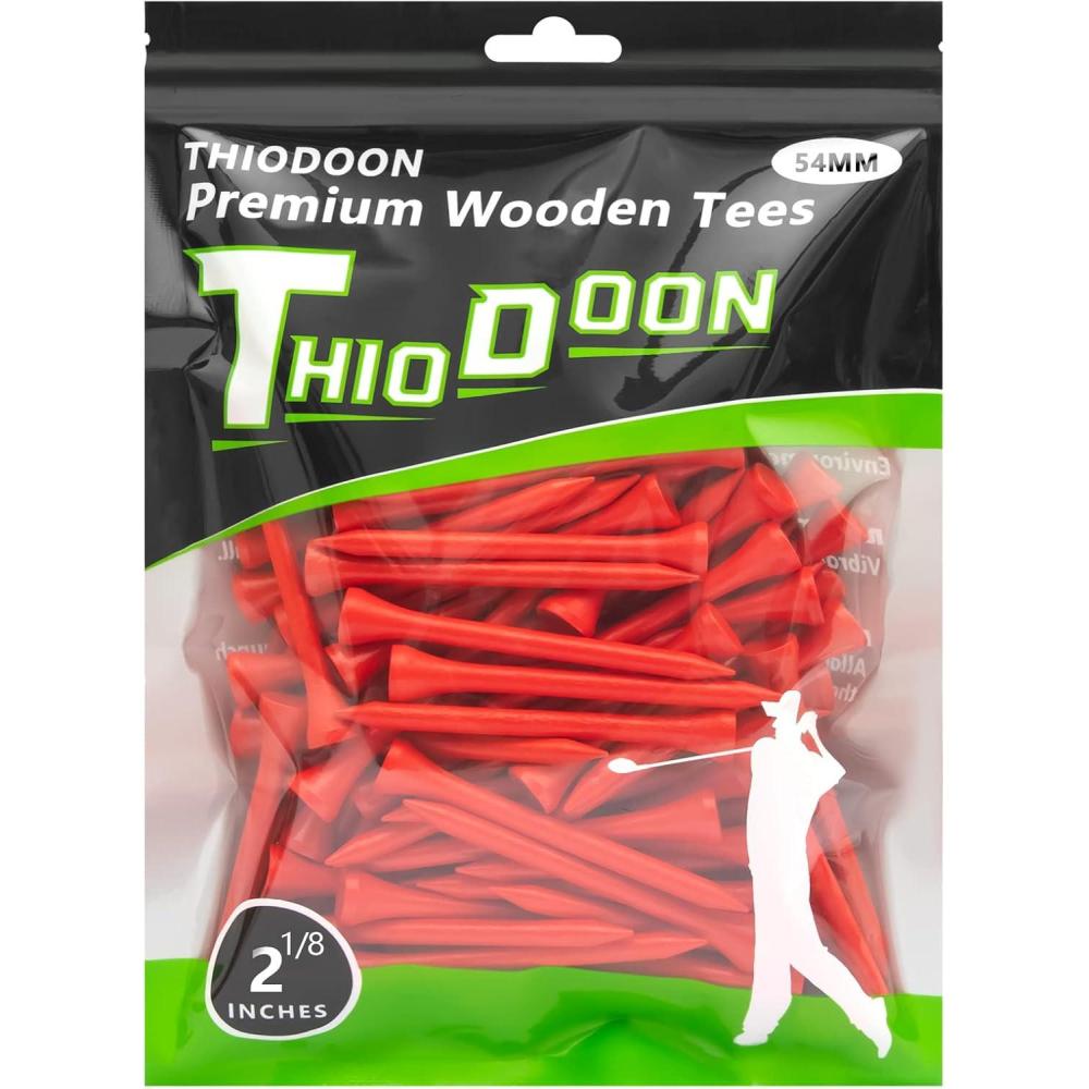 imageTHIODOON Golf Tees Professional Natural Wood Golf Tees Pack of 100 Golfing Tees Multiple Colors Size 314 inch 234 inch or 218 inch Tall Golf Tees Bulk Reduce Side Spin and FrictionRed