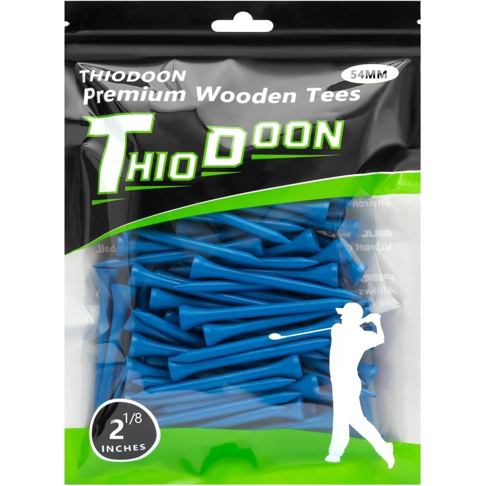 imageTHIODOON Golf Tees Professional Natural Wood Golf Tees Pack of 100 Golfing Tees Multiple Colors Size 314 inch 234 inch or 218 inch Tall Golf Tees Bulk Reduce Side Spin and FrictionBlue