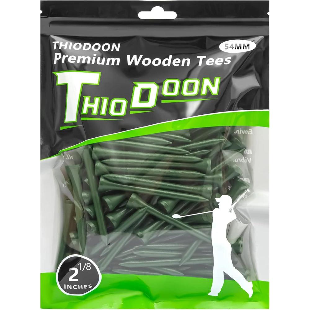imageTHIODOON Golf Tees Professional Natural Wood Golf Tees Pack of 100 Golfing Tees Multiple Colors Size 314 inch 234 inch or 218 inch Tall Golf Tees Bulk Reduce Side Spin and FrictionGreen