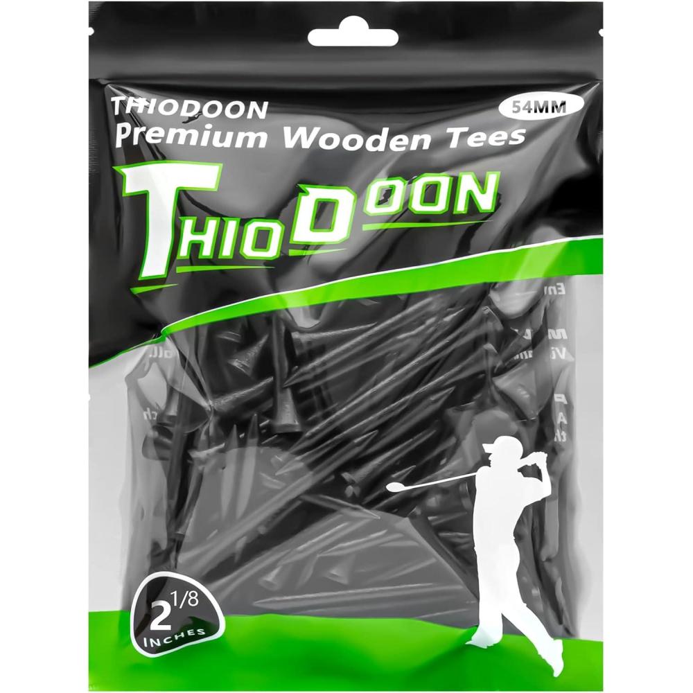 imageTHIODOON Golf Tees Professional Natural Wood Golf Tees Pack of 100 Golfing Tees Multiple Colors Size 314 inch 234 inch or 218 inch Tall Golf Tees Bulk Reduce Side Spin and FrictionBlack