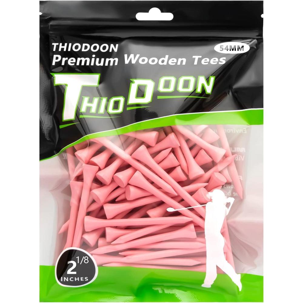 imageTHIODOON Golf Tees Professional Natural Wood Golf Tees Pack of 100 Golfing Tees Multiple Colors Size 314 inch 234 inch or 218 inch Tall Golf Tees Bulk Reduce Side Spin and FrictionPink