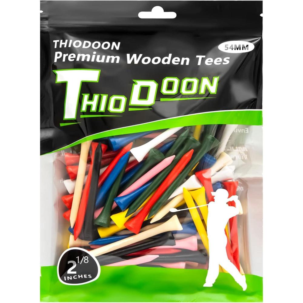 imageTHIODOON Golf Tees Professional Natural Wood Golf Tees Pack of 100 Golfing Tees Multiple Colors Size 314 inch 234 inch or 218 inch Tall Golf Tees Bulk Reduce Side Spin and FrictionMixed Colors