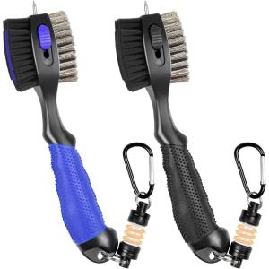THIODOON 2 Pack Golf Club Brushes and Groove Cleaner with Magnetic Keychain Oversized Golf Brush Head and Retractable Spike Super Non-Slip Handle Comfortable Grip Golf Club Cleaner