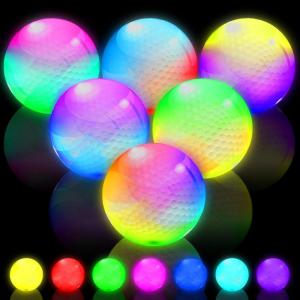 THIODOON Glow in The Dark Golf Balls with 7 Colors Keep Changing and Timer Resets Every Striking Light up LED Glowing Golf Balls 48 Hours Battery Life for Night Golfing(6 Pack: 7 Colors Keep Changing)
