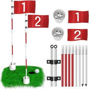 THIODOON Golf Flagstick 6ft Golf Flag and Cup for Yard Pro Detachable Golf Hole Cup and Flag for Driving Range Backyard Upgrade Anti-Rust Glass Fiber 5-Section Design with Connectors (Premium Flagstick Set -2 Pack)(Premium Flagstick Set -2 Pack)