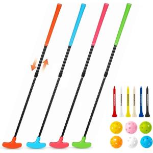 THIODOON Golf Putters for Men and Women Two-Way Kids Putter Mini Golf Putter for Right or Left Handed Golfers Adjustable Length Golf Putter Suitable for Children, Teenagers and Adults(Pink+Orange+Green+Blue Putters & 6 Golf Tees & 6 Balls)