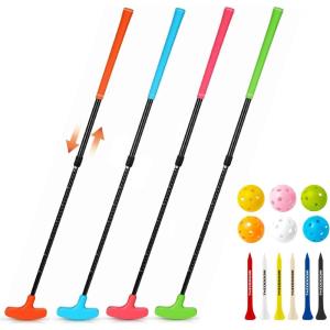 THIODOON Golf Putters for Men and Women Two-Way Kids Putter Mini Golf Putter for Right or Left Handed Golfers Adjustable Length Golf Putter Suitable for Children, Teenagers and Adults(Pink+Orange+Green+Blue Putters & 6 Golf Tees & 6 Golf Balls)